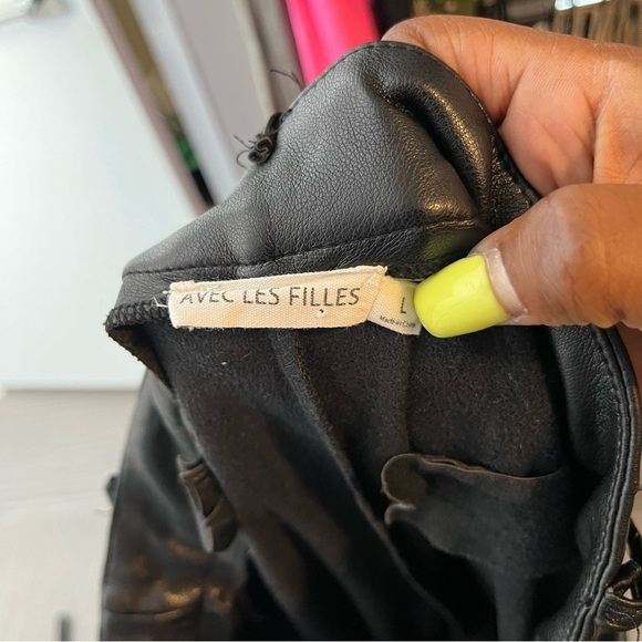 Avec Les Filles Women Pants Large Black Faux Leather Kick Flare Crop Date‎ Night - Picture 11 of 15